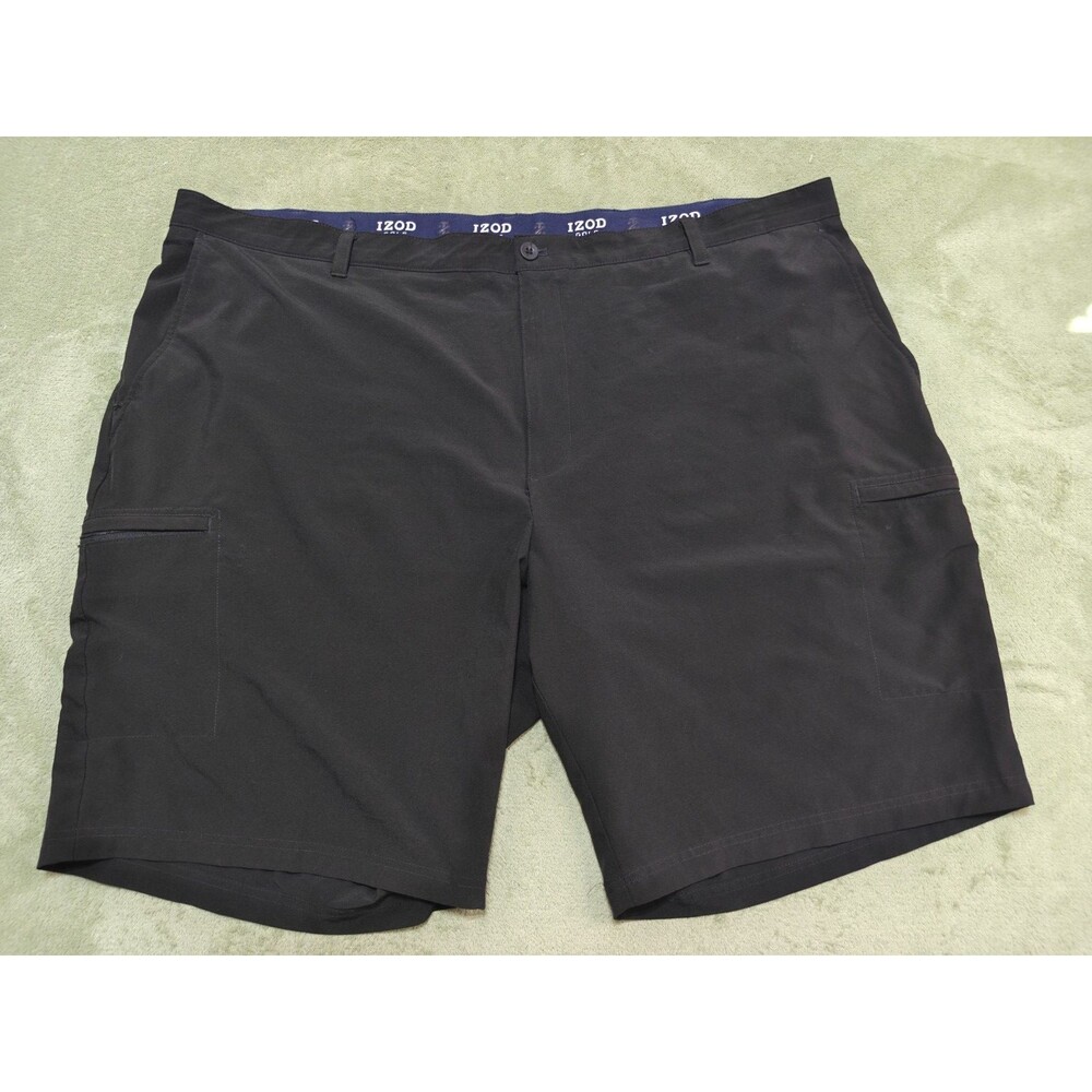 IZOD Golf Shorts Mens Sz 50 Black Performance Flat Front Cargo Pocket Active